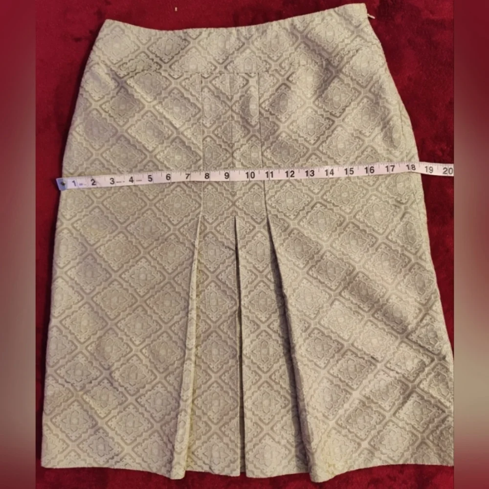 Anne Taylor Vintage Silk Cotton Damask Pleated Knee Length Pencil Skirt Size 0 - Picture 6 of 11